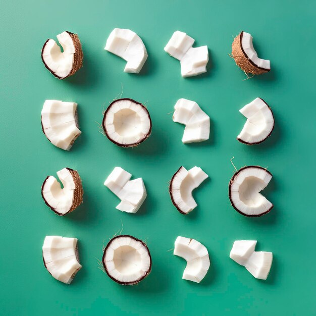 Photo top view arranged coconut pieces