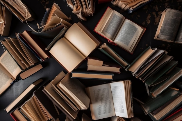 Top view of an arrangement of books