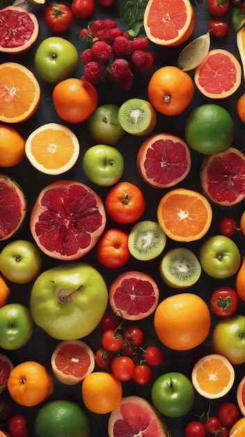 Top view arrangement of delicious ripe produces