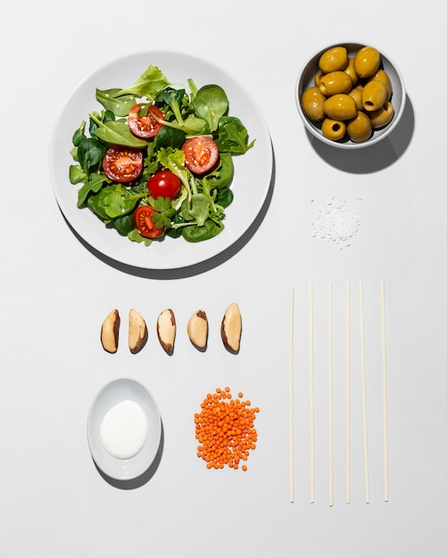 Photo top view arrangement flexitarian diet