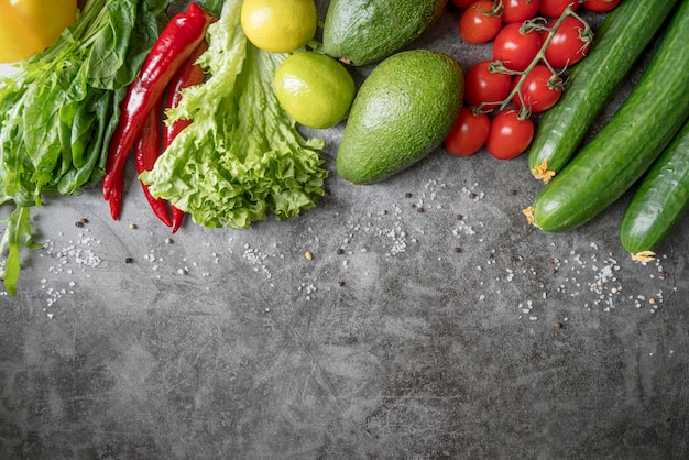 Top view arrangement of fresh vegetables