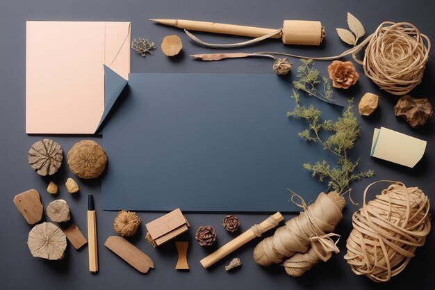 Top view arrangement of natural material stationery