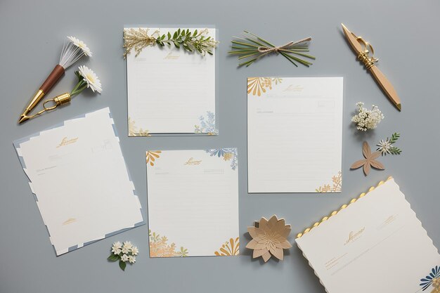 Top view arrangement of natural material stationery