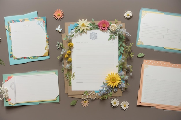 Top view arrangement of natural material stationery