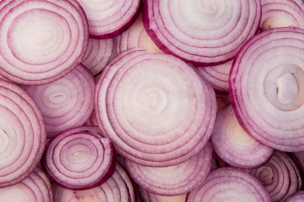 Top view arrangement of sliced onions