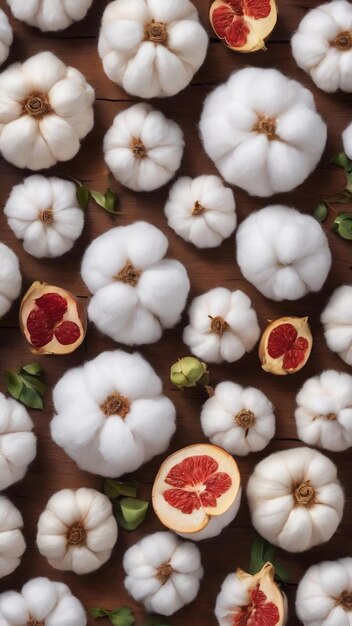 Top view arrangement with white cotton