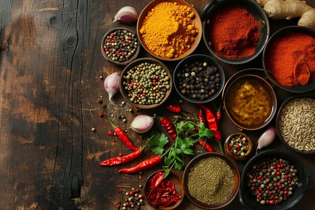 Top view asian food ingredients mix with copy space