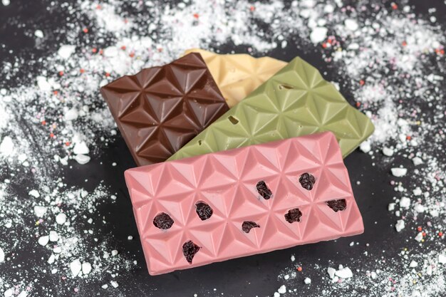 Top view assorted chocolate bars