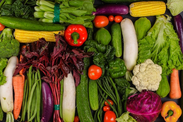 Top view of assorted organic vegetables for healthy food campaign