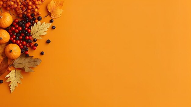 Top view autumn accessories left copyspace orange background