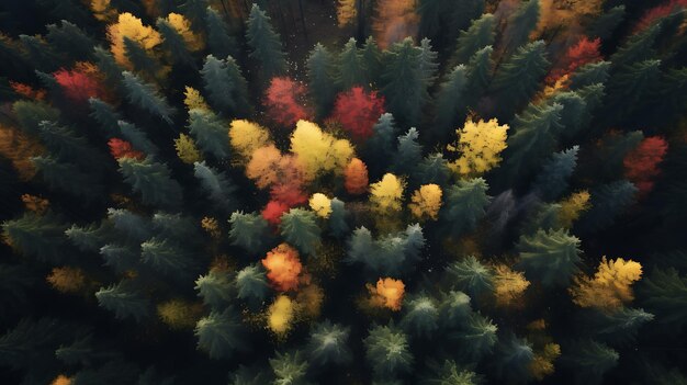 Top view autumn forest scenery