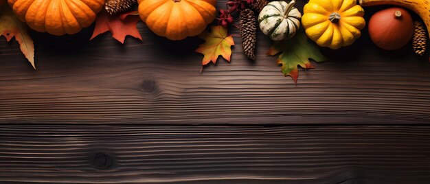 Photo top view of autumn pumpkin on leaves with neutral background autumn banner for website