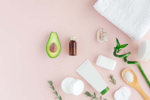 Top view of avocado oil for spa beauty treatment use