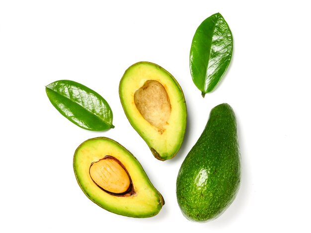 Top view of avocado on white background