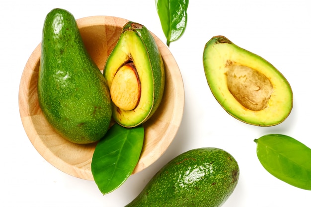 Top view of avocado on white background