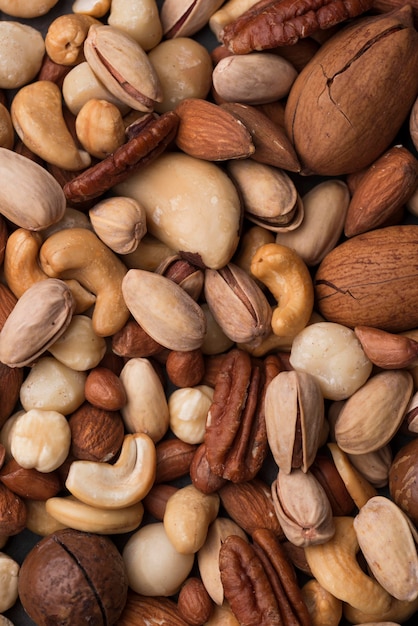 Top view background of assortment of nuts