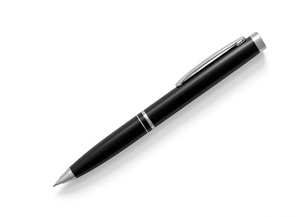 Вид сверху шариковая ручка изолирована на белом фоне металлическая ручка серого цвета