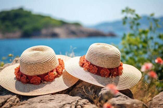 Top view beach accessories blue summer background high quality image on white background