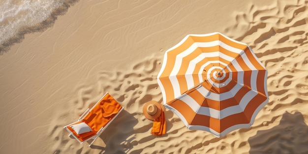 Top view beach umbrella on the beach Summer holiday