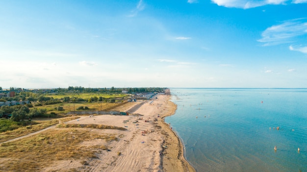 Top view of beautiful beach. Aerial drone on sea water at the beach