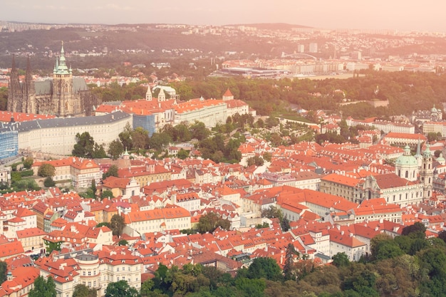 Top view of a beautiful city with an ancient castle Toned