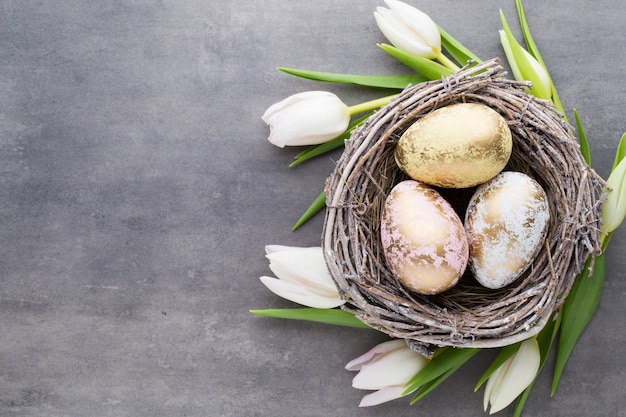 Top view on beautiful Easter decorations