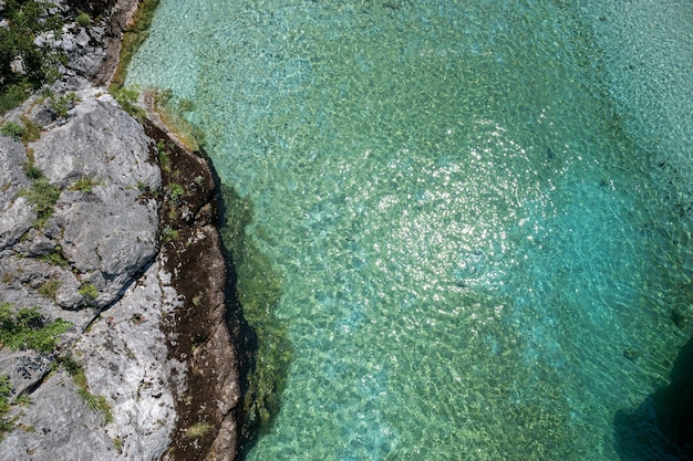 Top view of beautiful green soca river