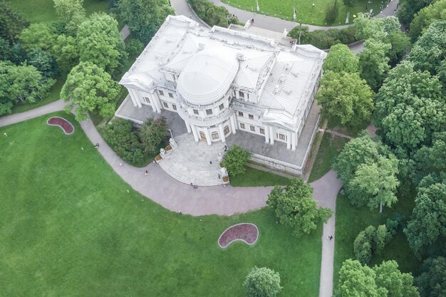 Top view of a beautiful old building and park