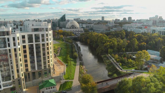 Top view of beautiful park area in center of modern city stock footage beautiful green park with