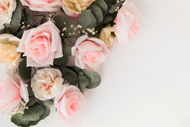 Top view of beautiful roses with copy space