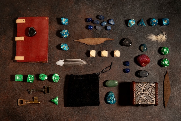 Top view on beautiful rpg still life  items