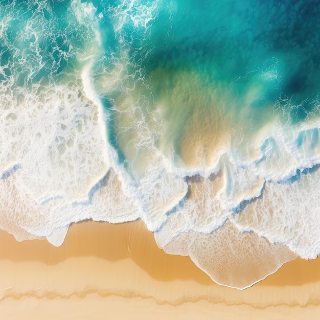 Top view of beautiful sandy beach with turquoise ocean wave