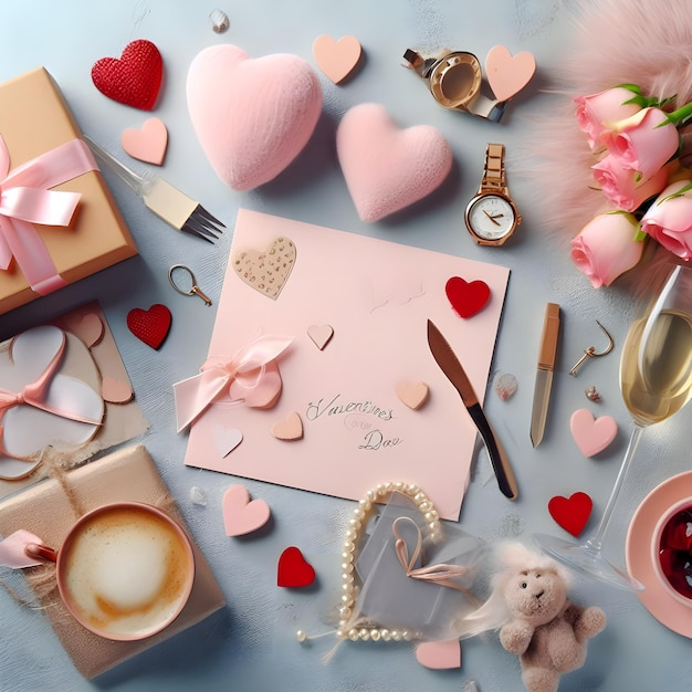 Photo top view of beautiful valentine's day concept background