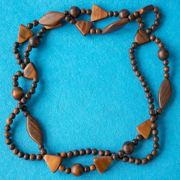 Top view of beautiful wooden necklace.