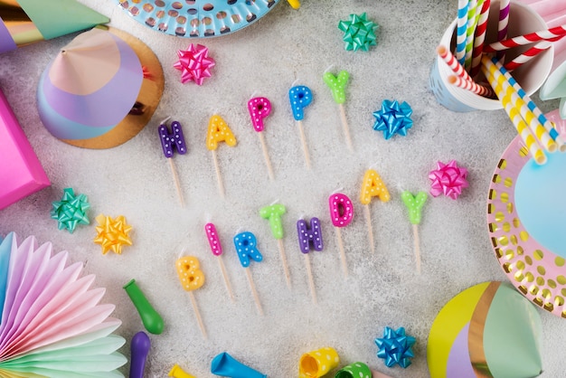 top view birthday concept with decorations