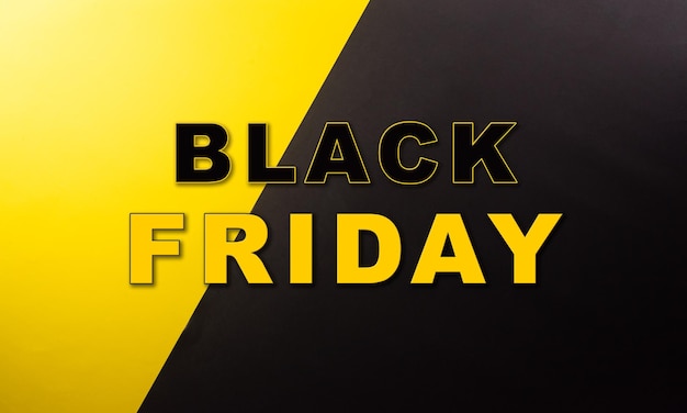 Photo top view of black friday black and yellow background and the text shopping concept boxing day and black friday banner composition