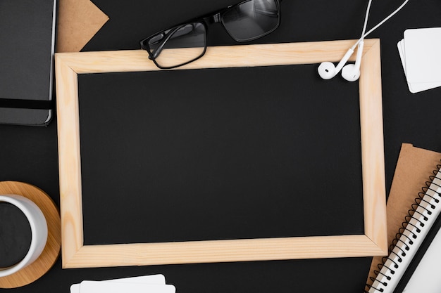 Top view of blackboard with copy space