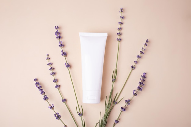 Top view of blank cosmetics tube in lavenderGood as mockup