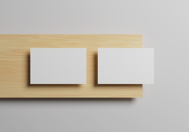 top view blank elegant business card mockup photo on wood