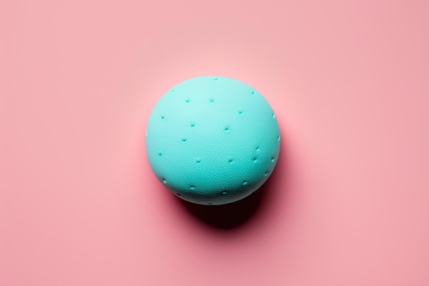 Top view of a blue ball on a pink backdrop simple sports concept