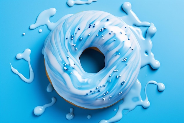 Photo top view blue donut