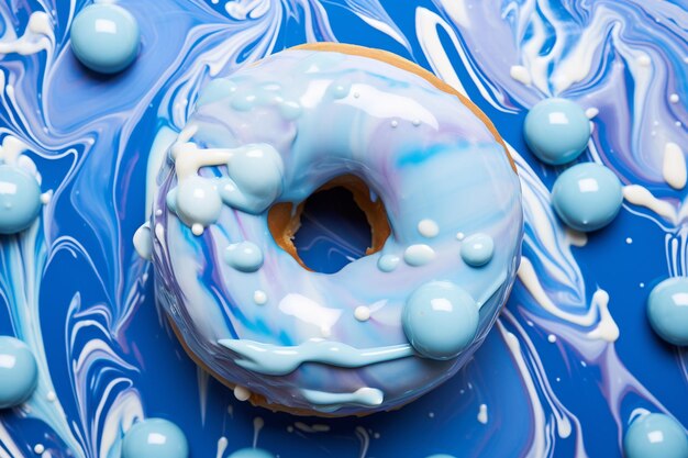 Photo top view blue donut