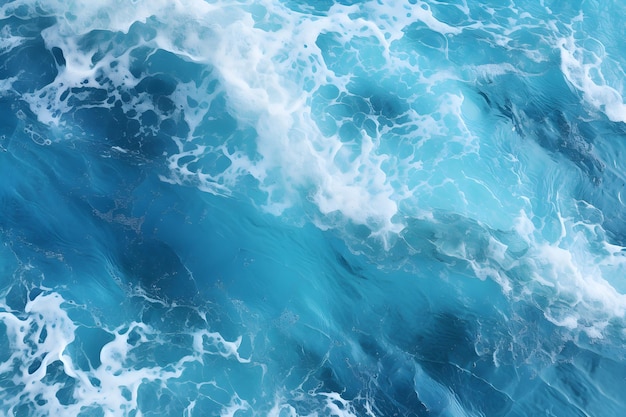 Top view of blue frothy sea surface Shot in the open sea from above AI generate