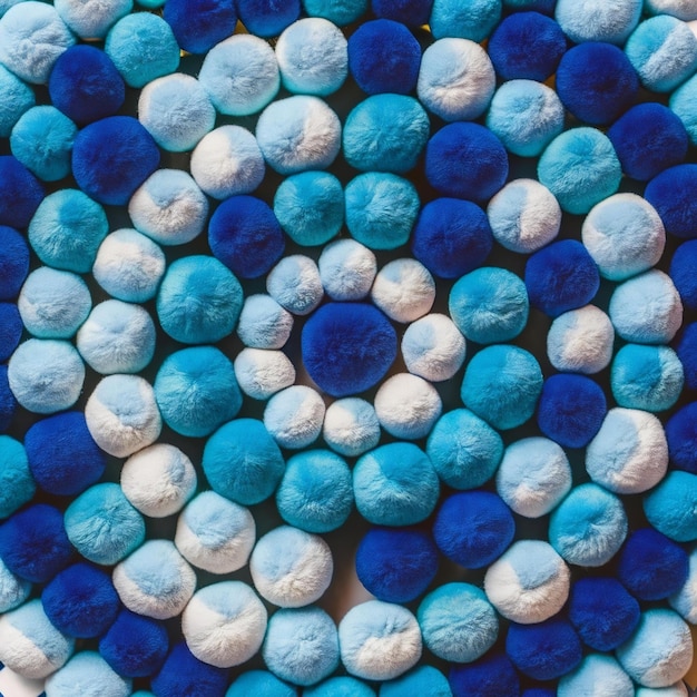 Top view blue pom poms arrangement