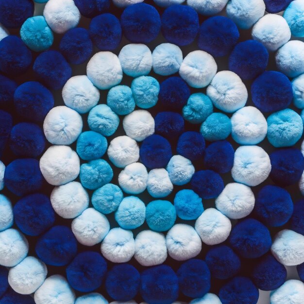 Top view blue pom poms arrangement