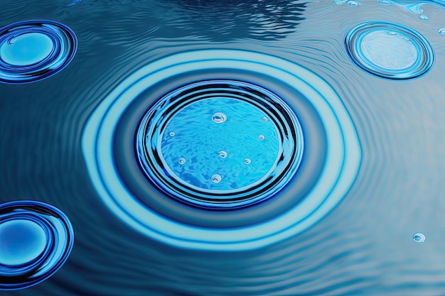 a top view Blue water rings in close up pool reflections in circles