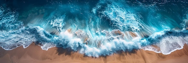 Foto top view botsende golven op de kustlijn strand tropisch strand achtergrond abstract lucht uitzicht op de oceaan