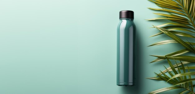 Top view of bottle for cocktail or detox drinks on green background with copy space AI generated