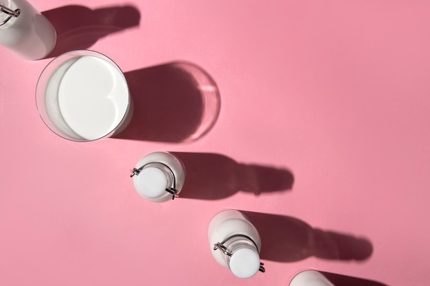 Photo top view bottle of milk still life