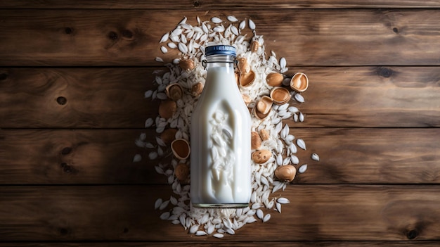 Top view bottle of milk still life